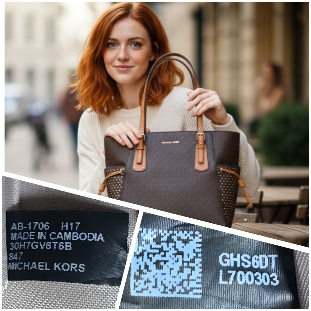 Michael by Michael Kors Voyager Small Logo Tote 2‑Tone Brown Star Side Pockets - Picture 13 of 16